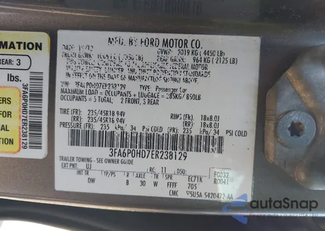 2014 Ford Fusion Se из США, поврежденный, VIN 3FA6P0HD7ER238129